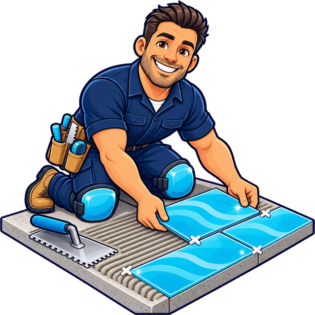 Shaun setting a glossy tile