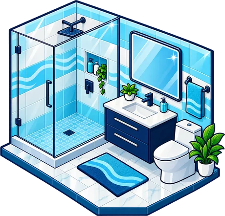 Finished aqua-tiled bathroom