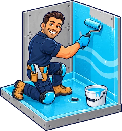 Shaun waterproofing a shower wall